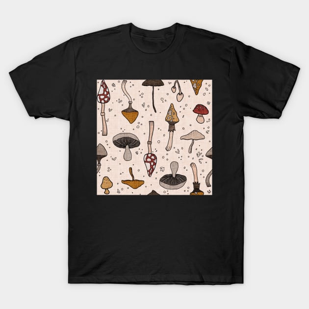 Linen Mushrooms T-Shirt by SugarPineDesign